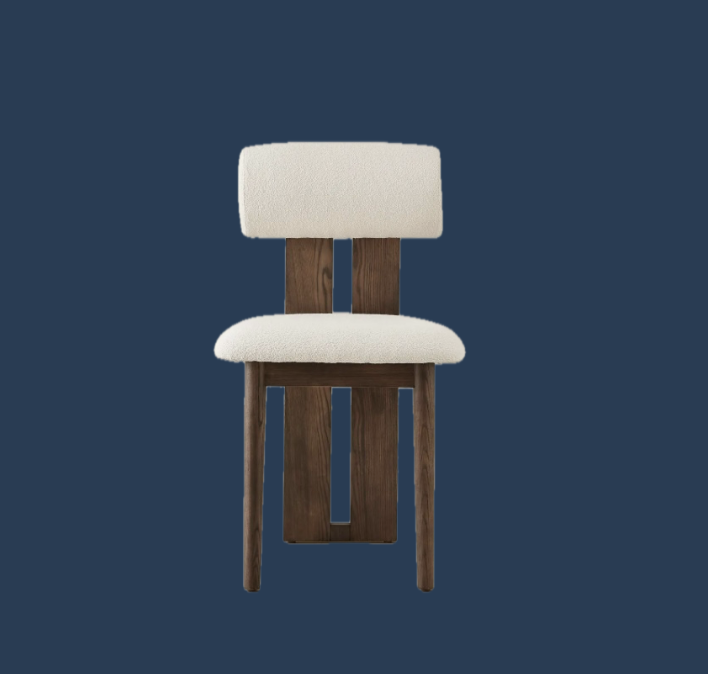 chair boucle wood - blue navy background