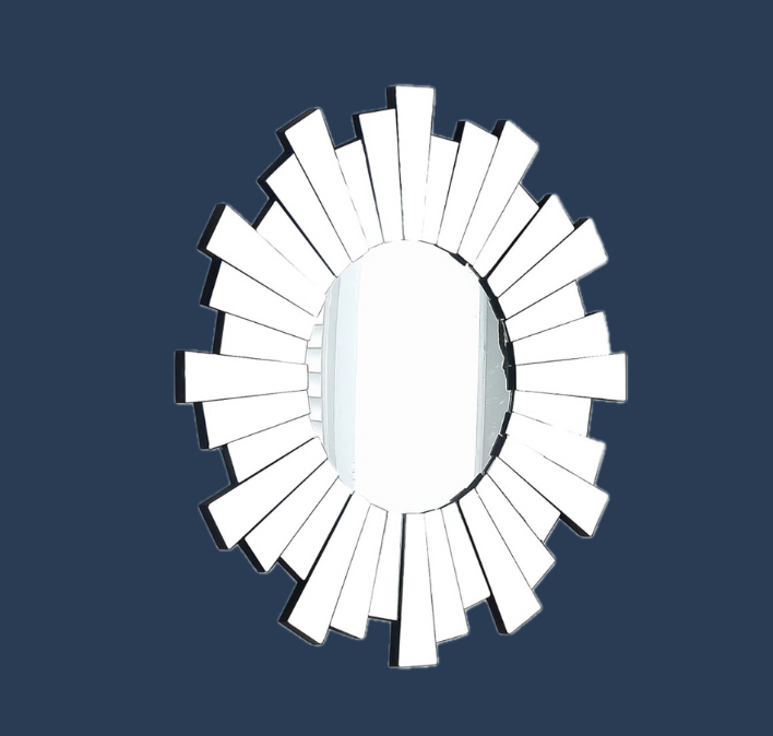 round ornate mirror - blue navy background