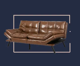 Jeuje Blue Box tan leather sofa bed