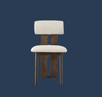 chair boucle wood - blue navy background