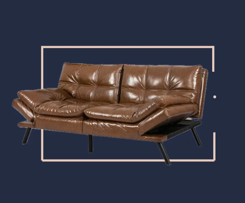 Jeuje Blue Box tan leather sofa bed